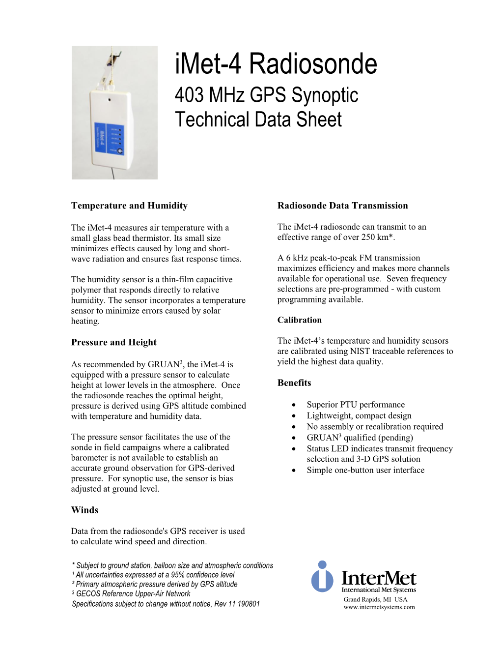 Imet-4 Radiosonde 403 Mhz GPS Synoptic