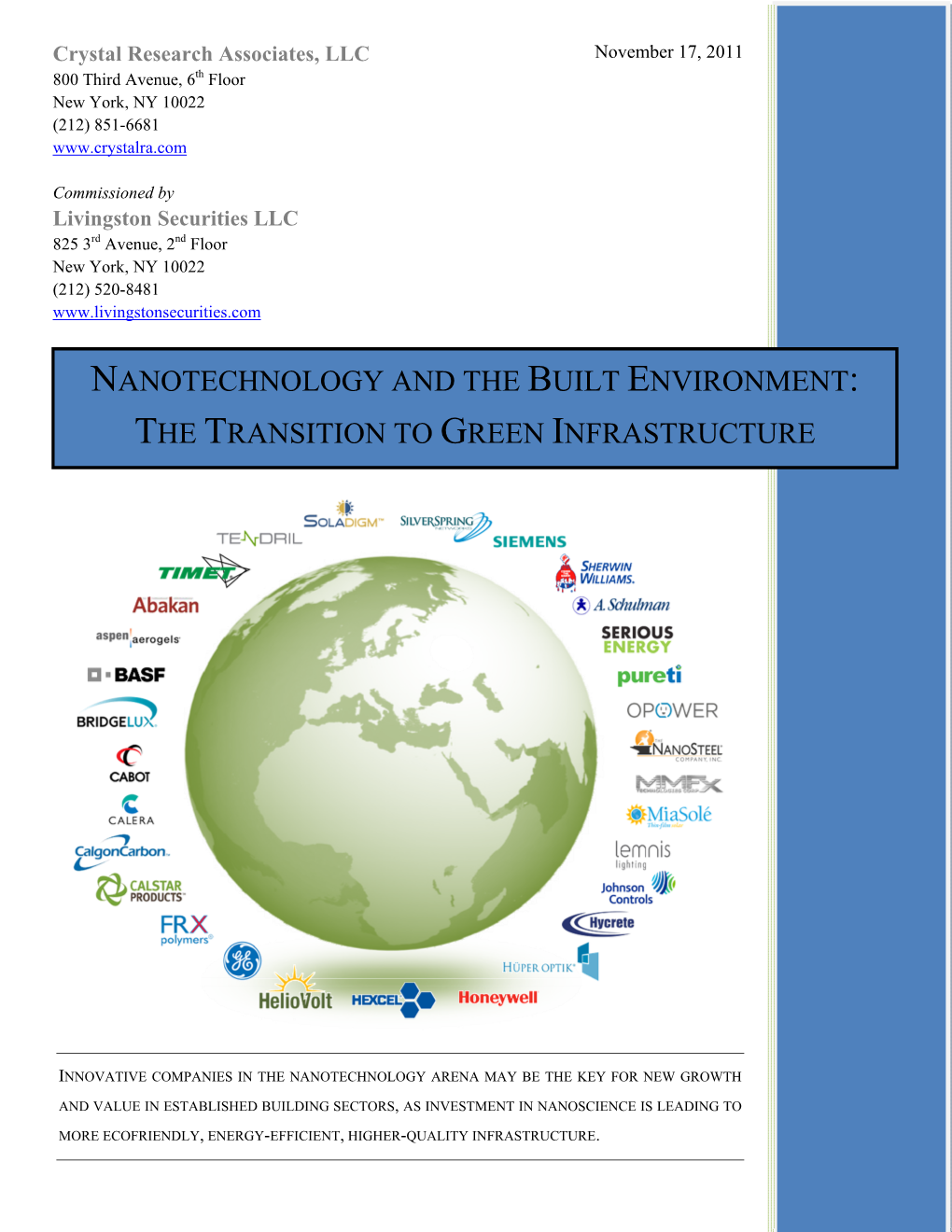 Nanotechnology and the Built Environment: the Transition to Green Infrastructure