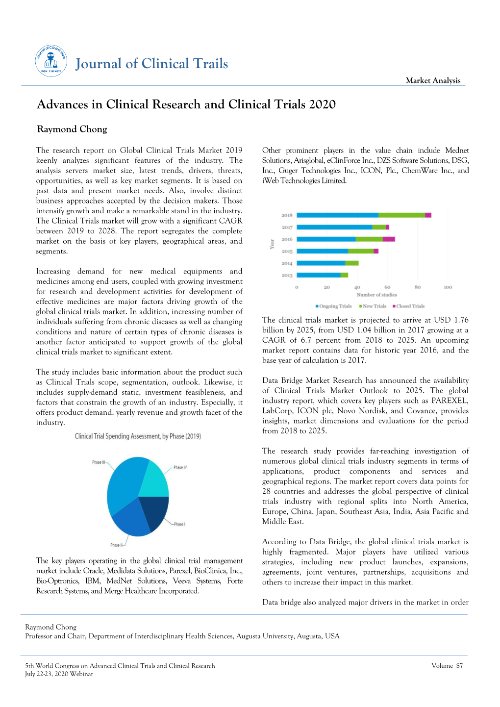 Journal of Clinical Trails Market Analysis Advances in Clinical Research and Clinical Trials 2020