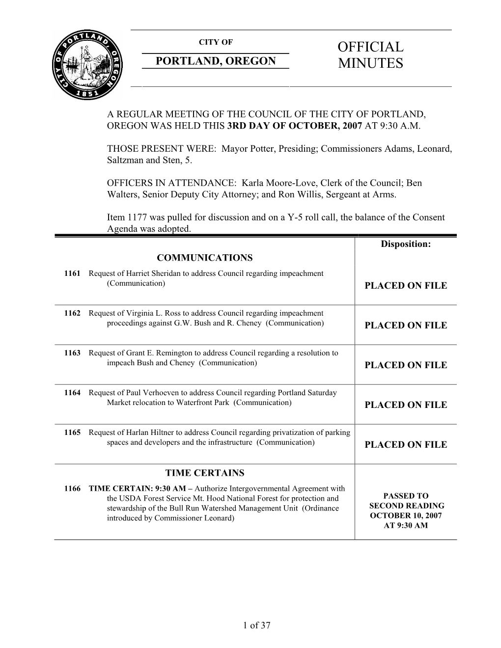 Portland City Council Agenda