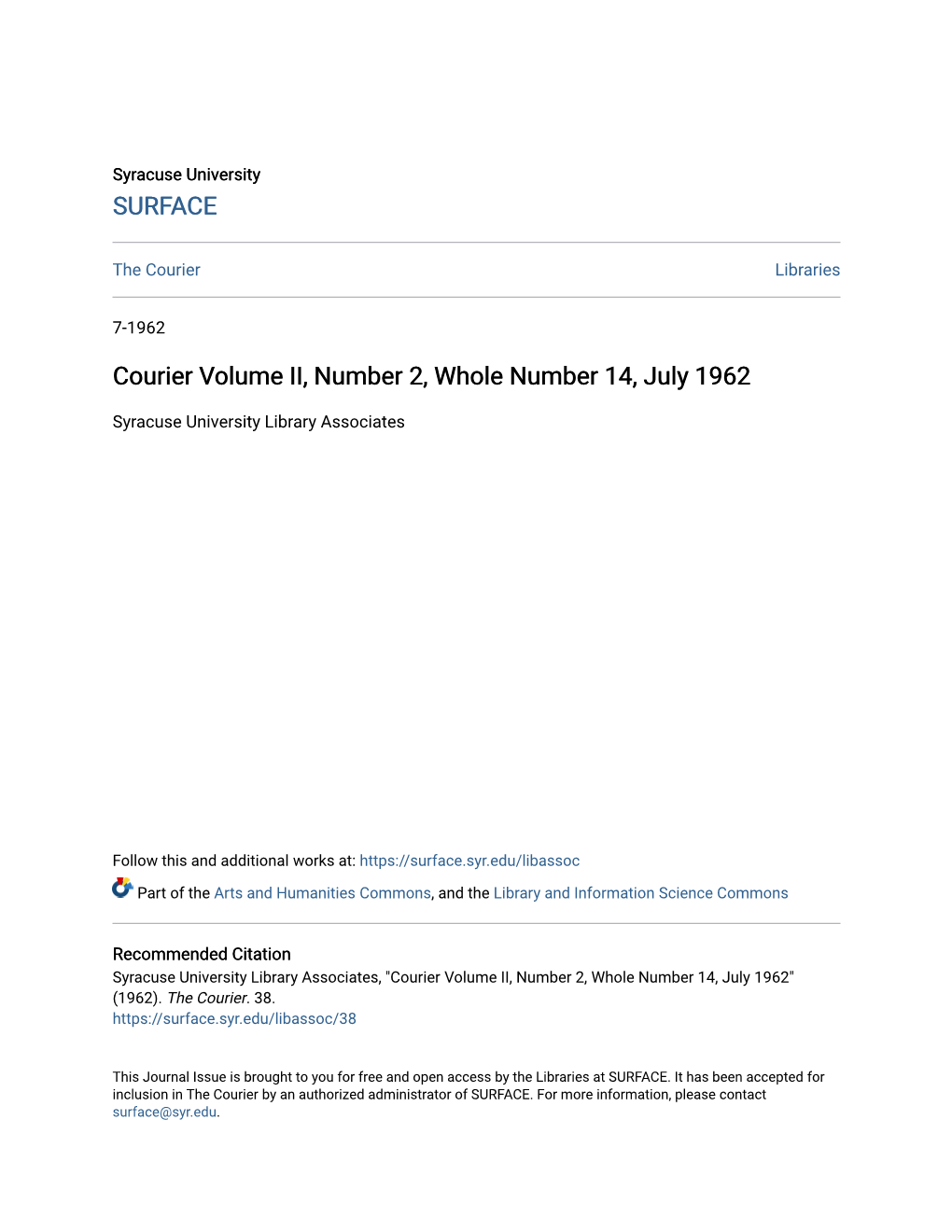 Courier Volume II, Number 2, Whole Number 14, July 1962