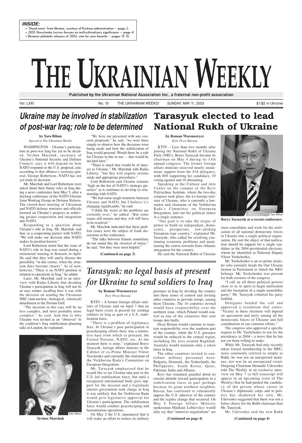 The Ukrainian Weekly 2003, No.19