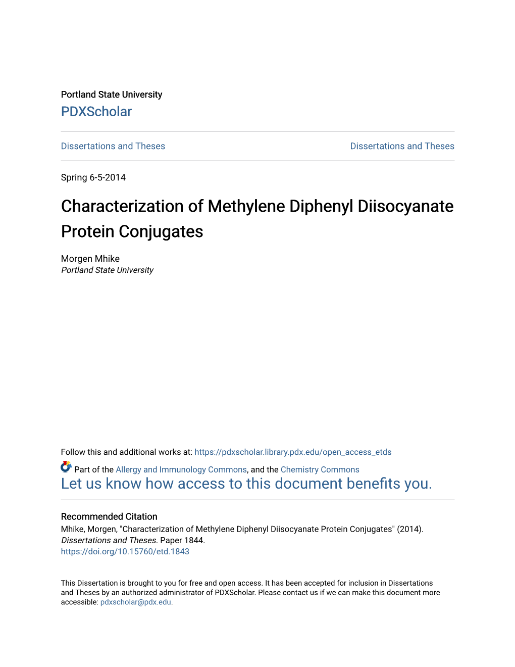 Characterization of Methylene Diphenyl Diisocyanate Protein Conjugates