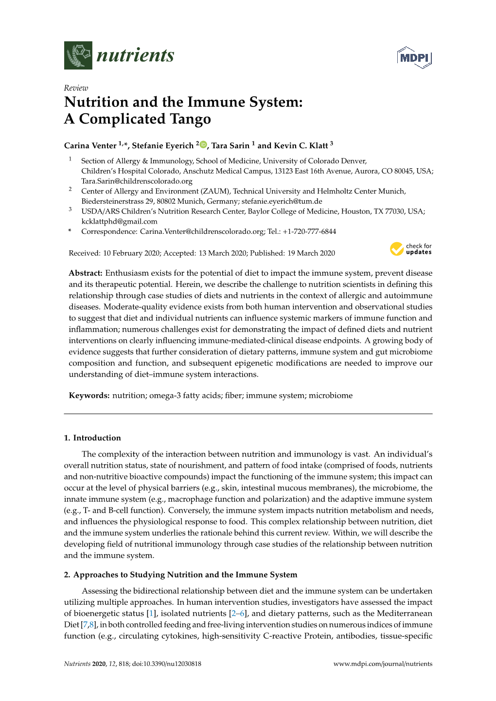 Nutrition and the Immune System: a Complicated Tango