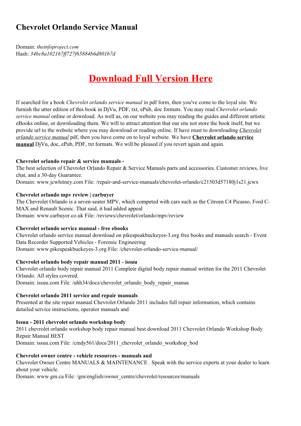 Chevrolet Orlando Service Manual