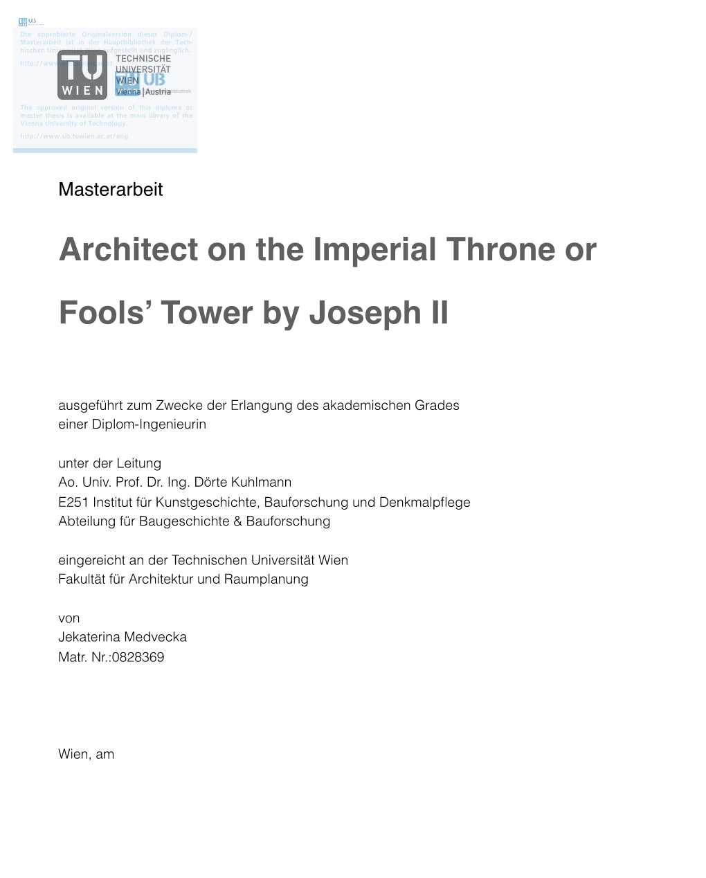 Architect on the Imperial Throne Or Fools' Tower by Joseph II.Pages