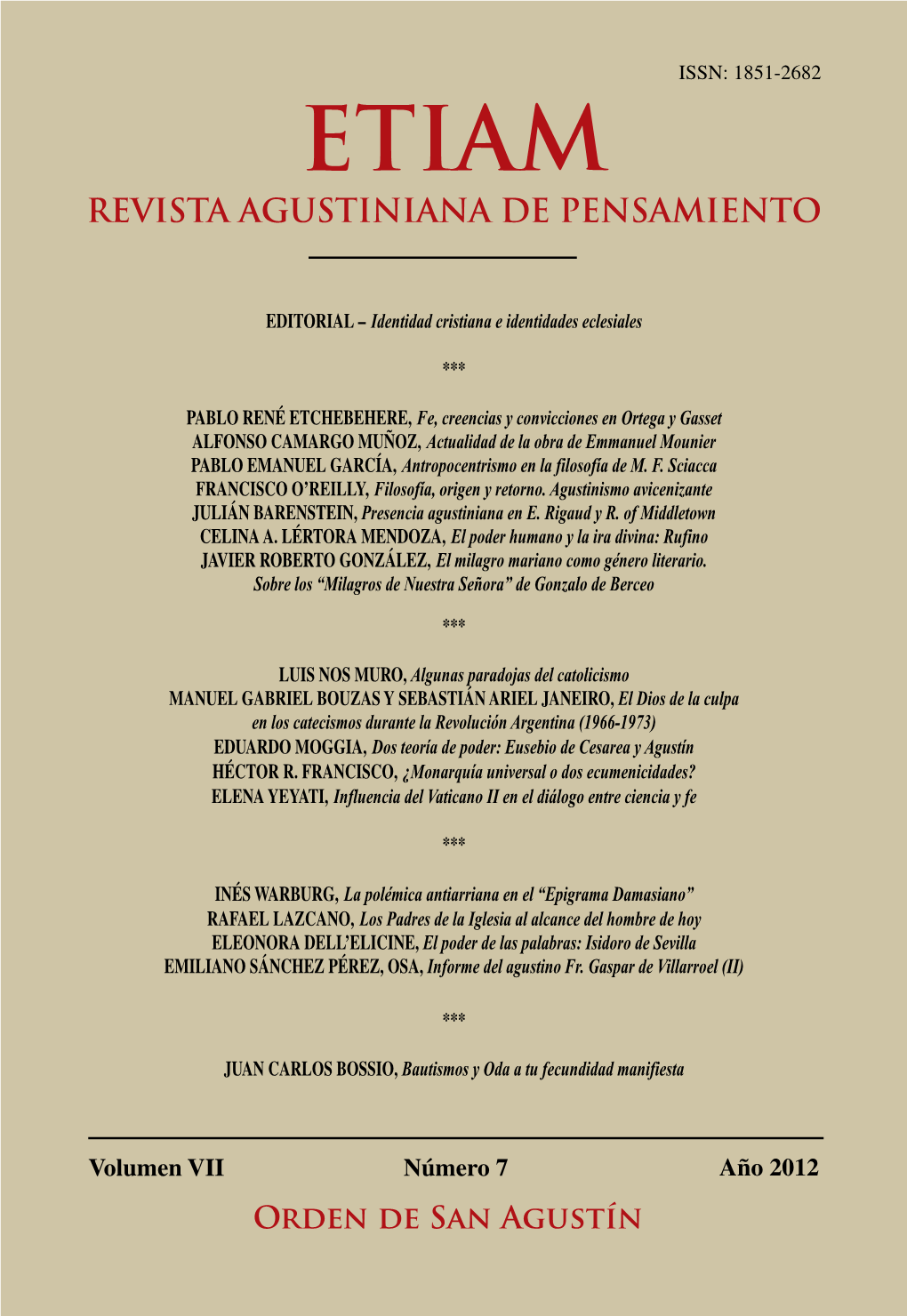 Revista Agustiniana De Pensamiento