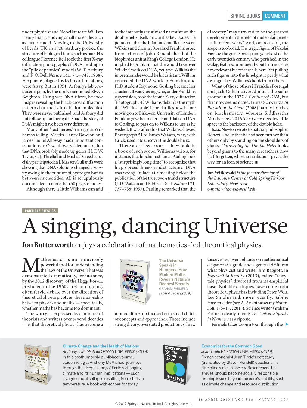 A Singing, Dancing Universe Jon Butterworth Enjoys a Celebration of Mathematics-Led Theoretical Physics