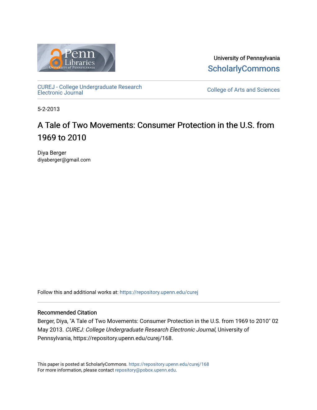 A Tale of Two Movements: Consumer Protection in the U.S. from 1969 to 2010