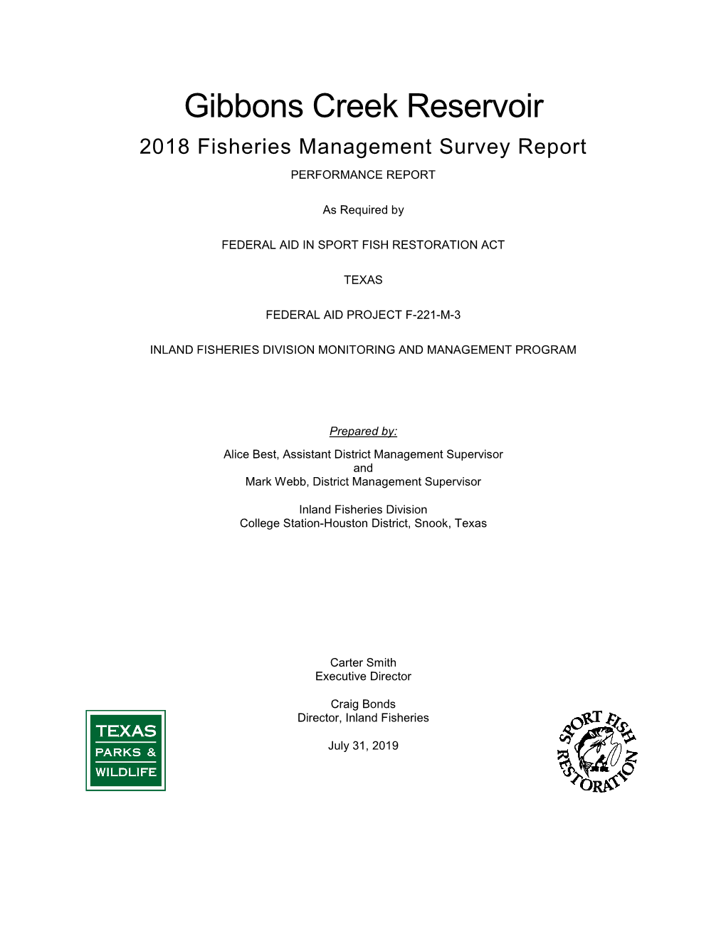 Gibbons Creek Reservoir 2018 Survey Report