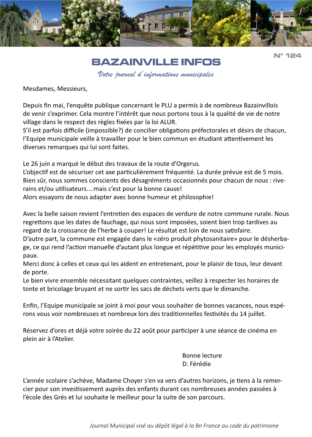 BAZAINVILLE INFOS Votre Journal D’Informations Municipales Mesdames, Messieurs