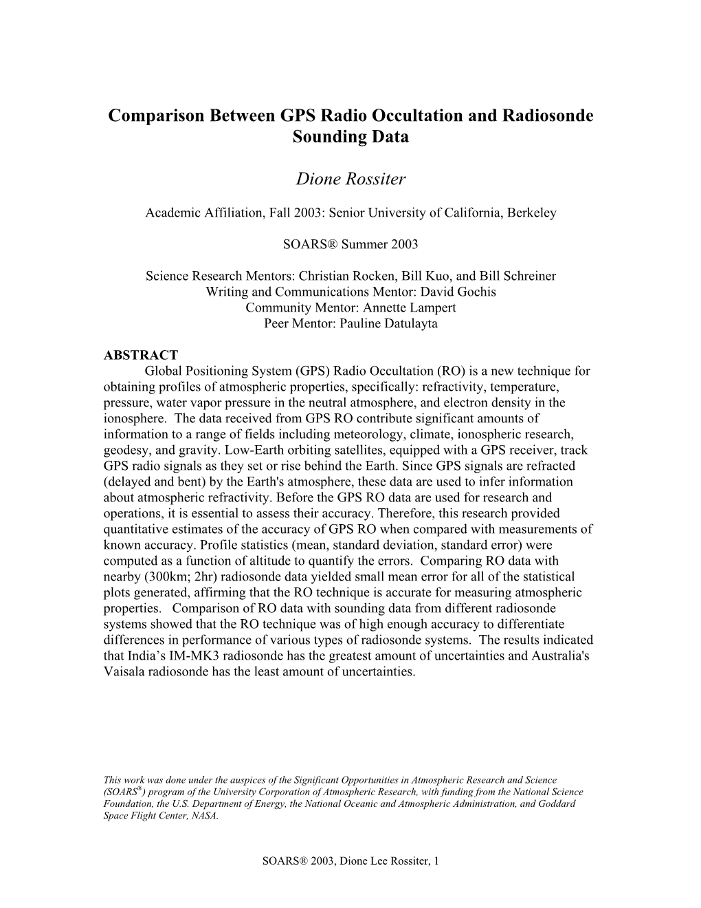 Comparison Between GPS Radio Occultation and Radiosonde Sounding Data