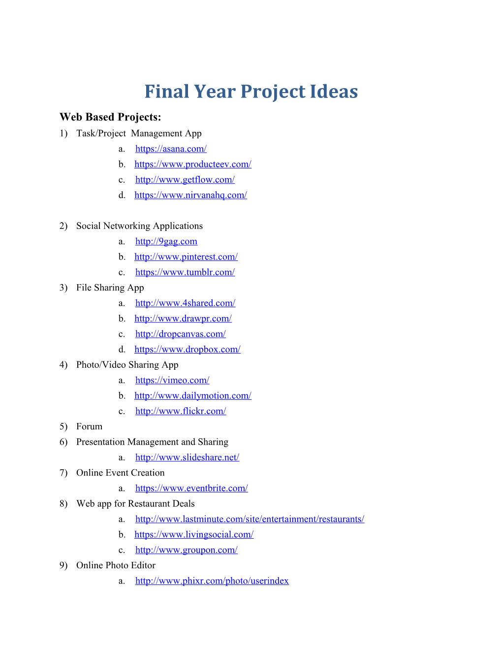 Final Year Project Ideas