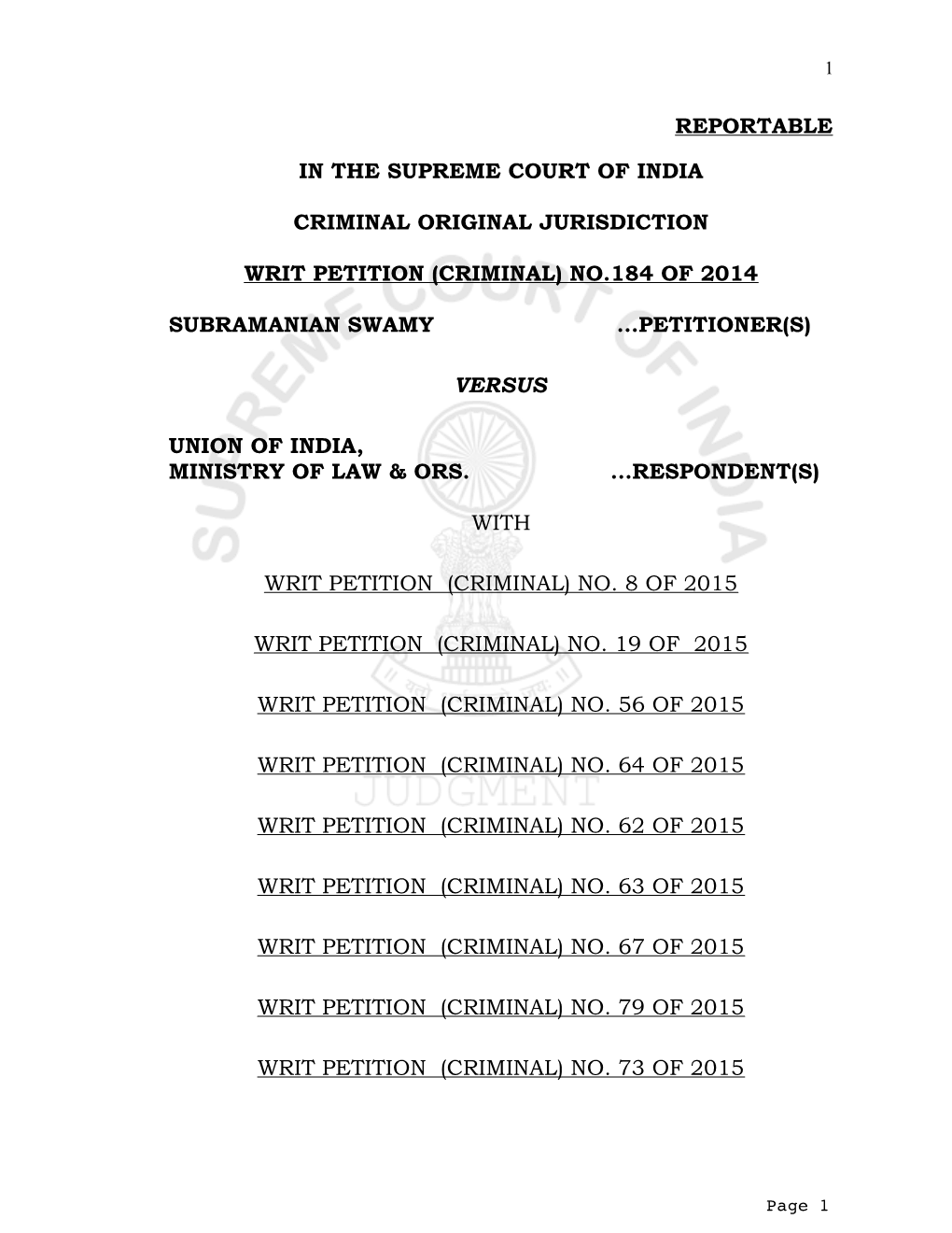 No.184 of 2014 Subramanian Swam