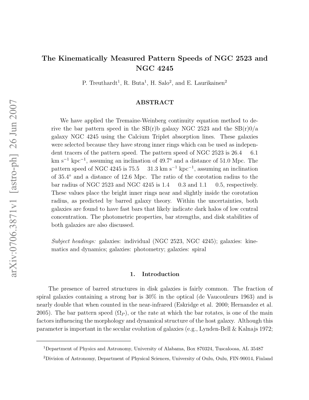 The Kinematically Measured Pattern Speeds of NGC 2523 and NGC 4245