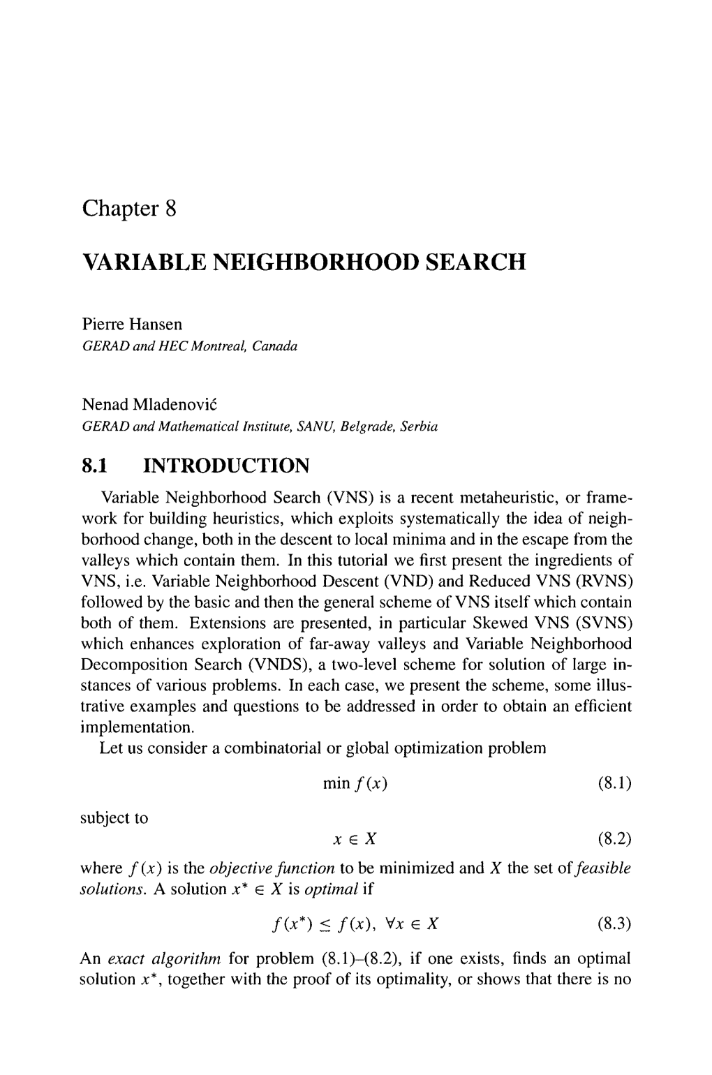 Chapter 8 VARIABLE NEIGHBORHOOD SEARCH