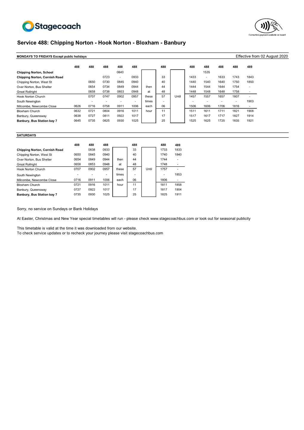 Service 488: Chipping Norton - Hook Norton - Bloxham - Banbury