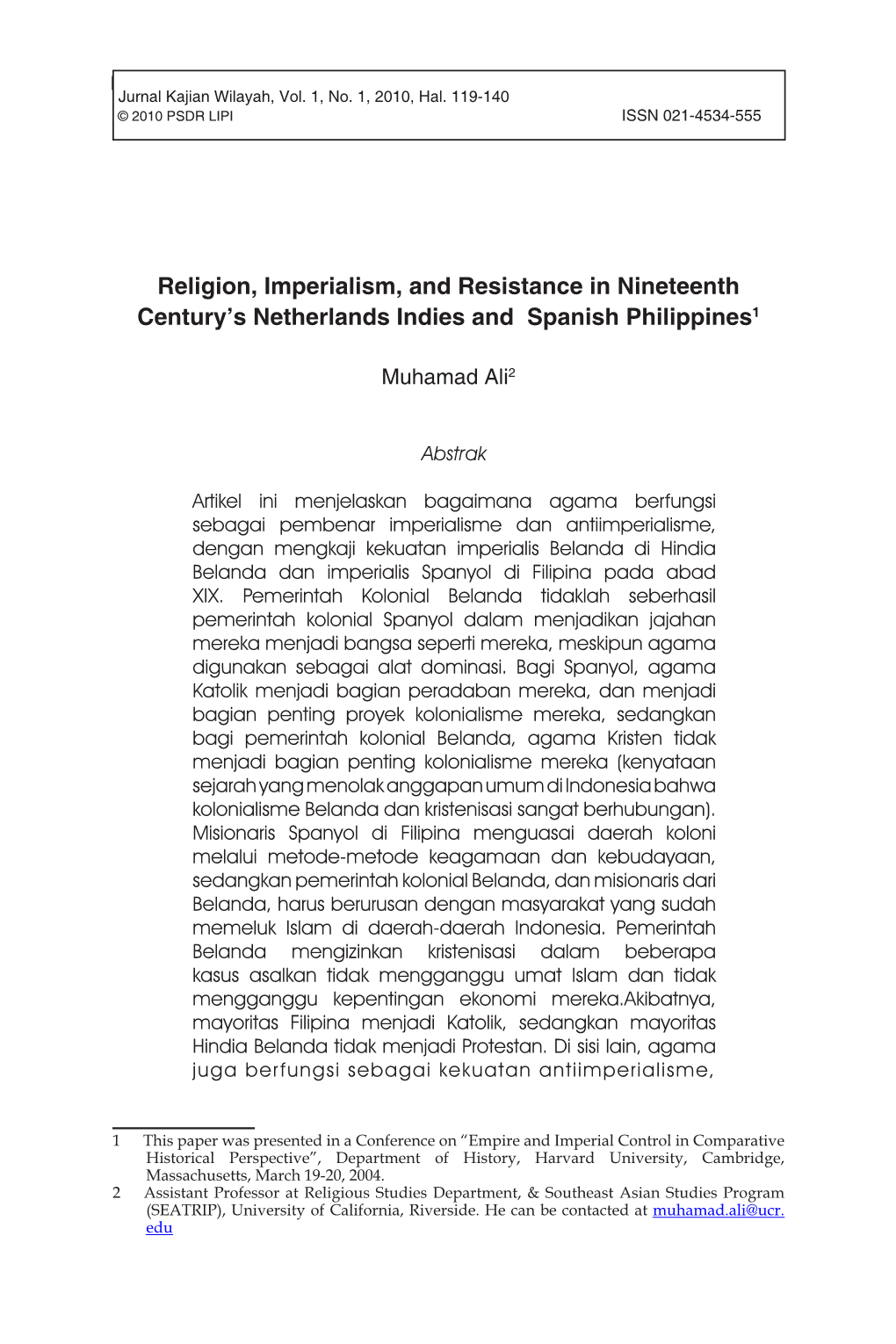 Religion, Imperialism, and Resistance in Nineteenth Century's