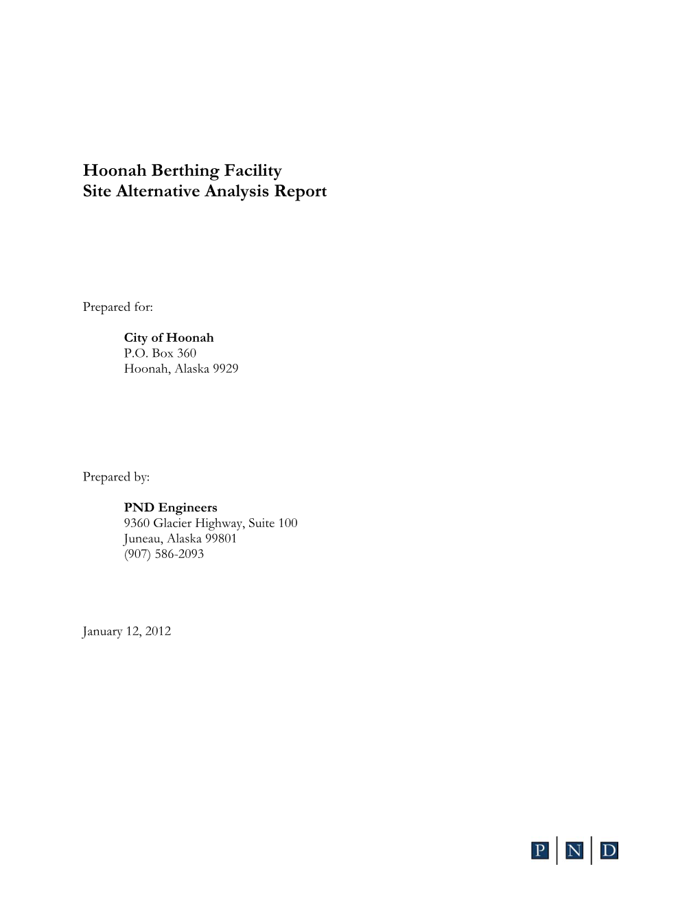 Hoonah Berthing Facility Site Alternative Analysis Report