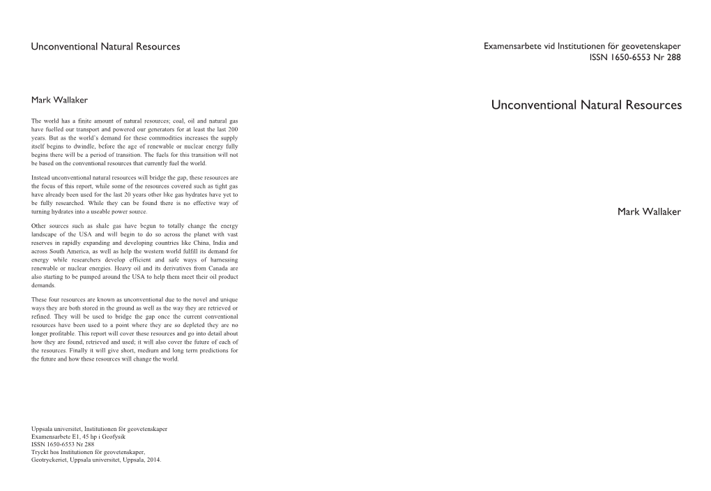 Unconventional Natural Resources ISSN 1650-6553 Nr 288