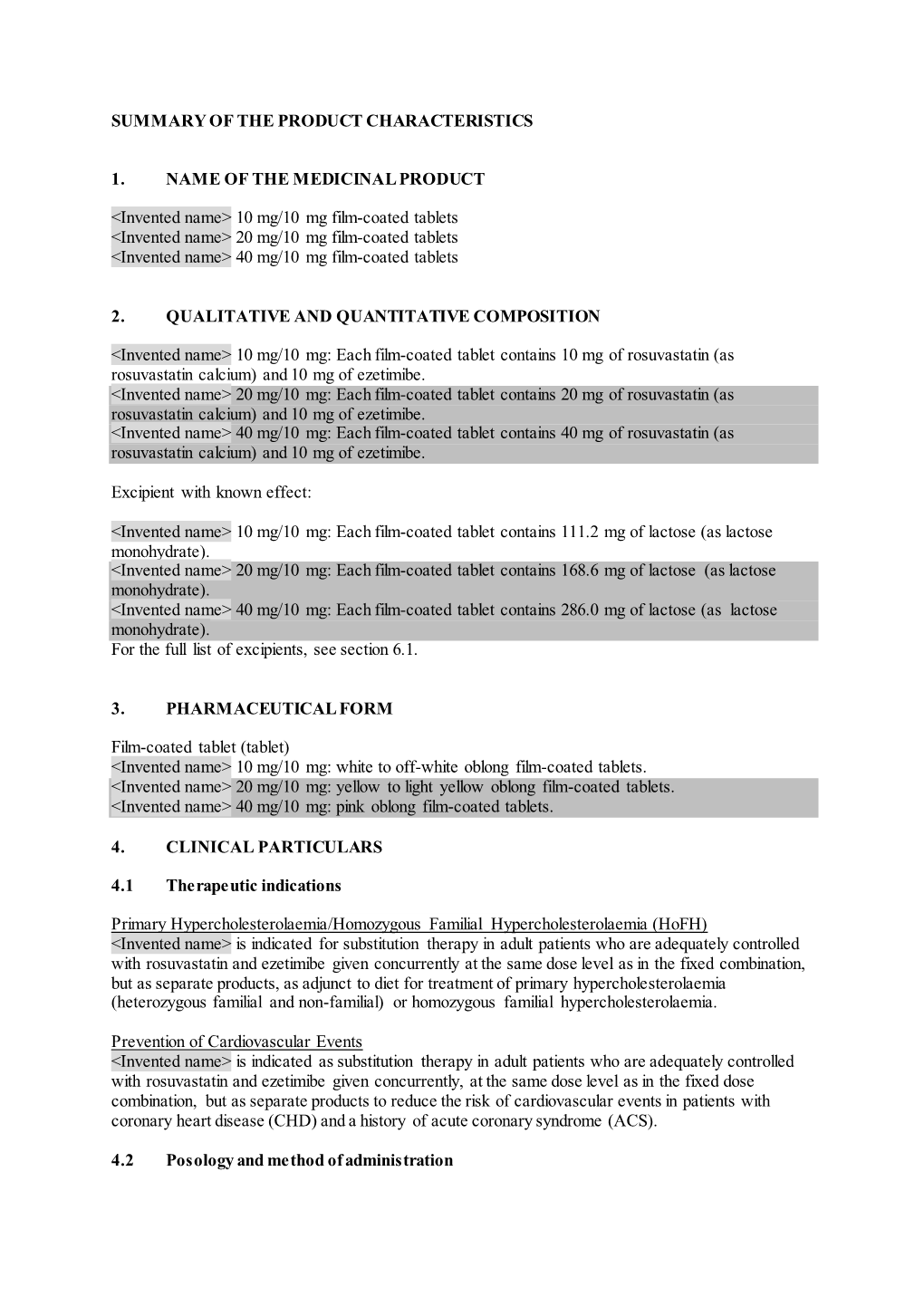 SUMMARY of the PRODUCT CHARACTERISTICS 1. NAME of the MEDICINAL PRODUCT <Invented Name> 10 Mg/10 Mg Film-Coated Tablets