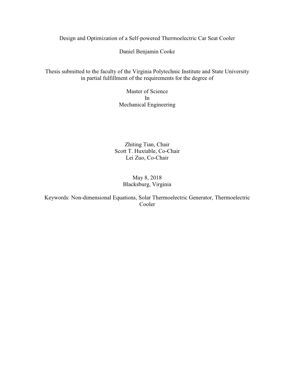 Design and Optimization of a Self-Powered Thermoelectric Car Seat Cooler