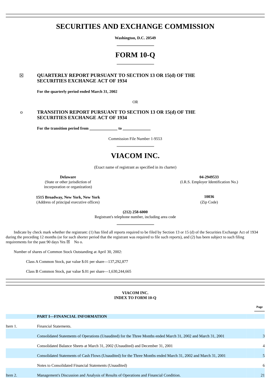 Securities and Exchange Commission Form 10-Q