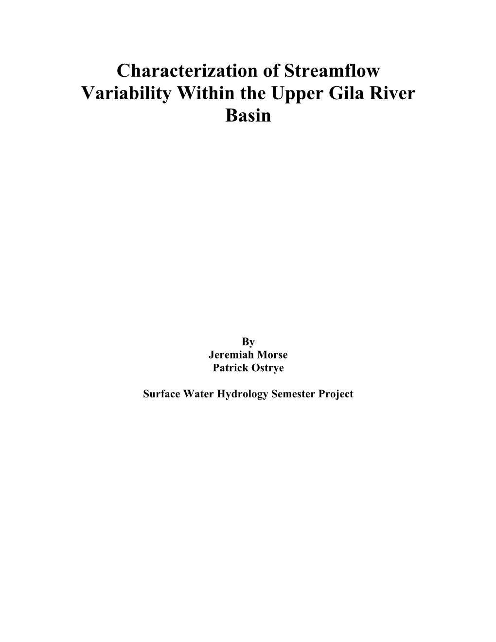 Characterization of Streamflow Variability Within the Upper Gila River Basin