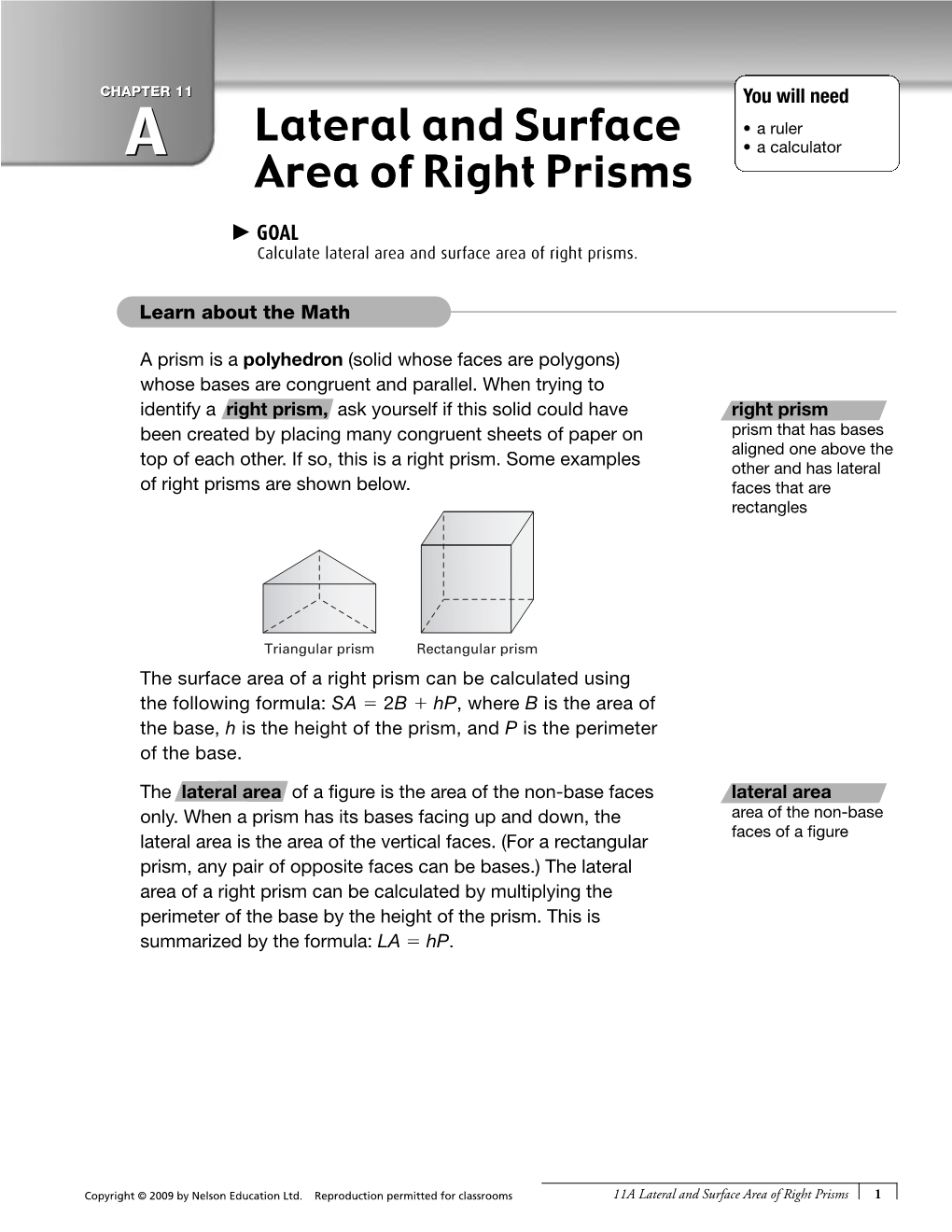 Lateral and Surface Area of Right Prisms 1 Jorge Is Trying to Wrap a Present That Is in a Box Shaped As a Right Prism