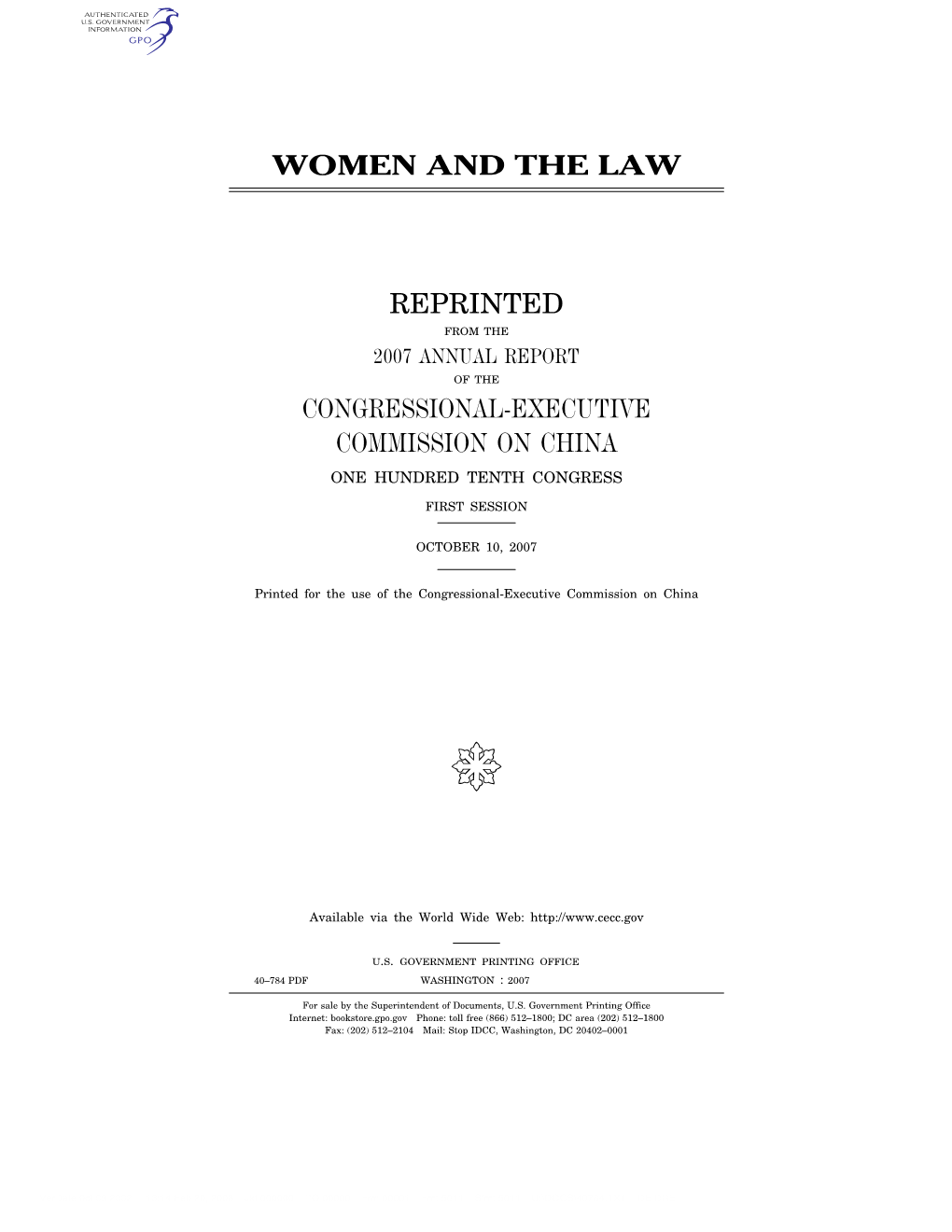 Women and the Law Reprinted Congressional