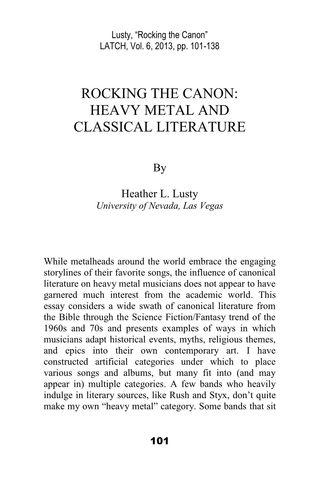 Heavy Metal and Classical Literature