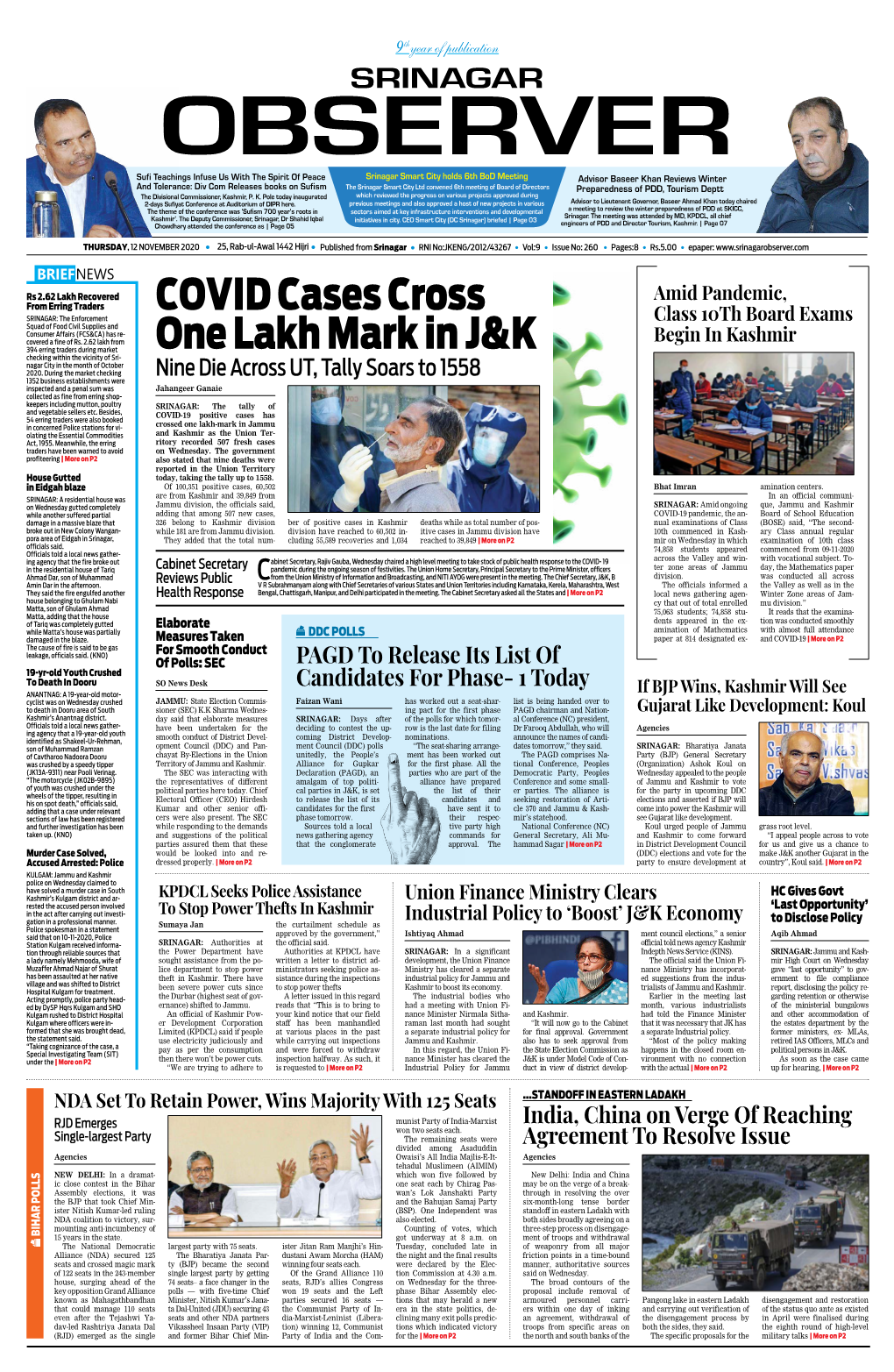 COVID Cases Cross One Lakh Mark in J&K