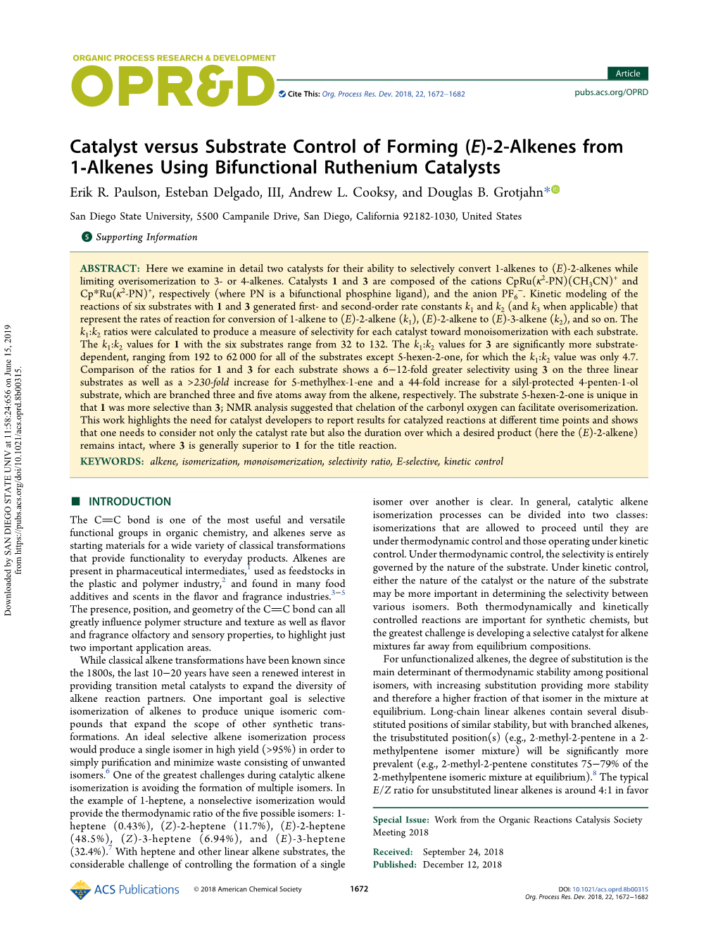 2-Alkenes from 1-Alkenes Using Bifunctional Ruthenium Catalysts