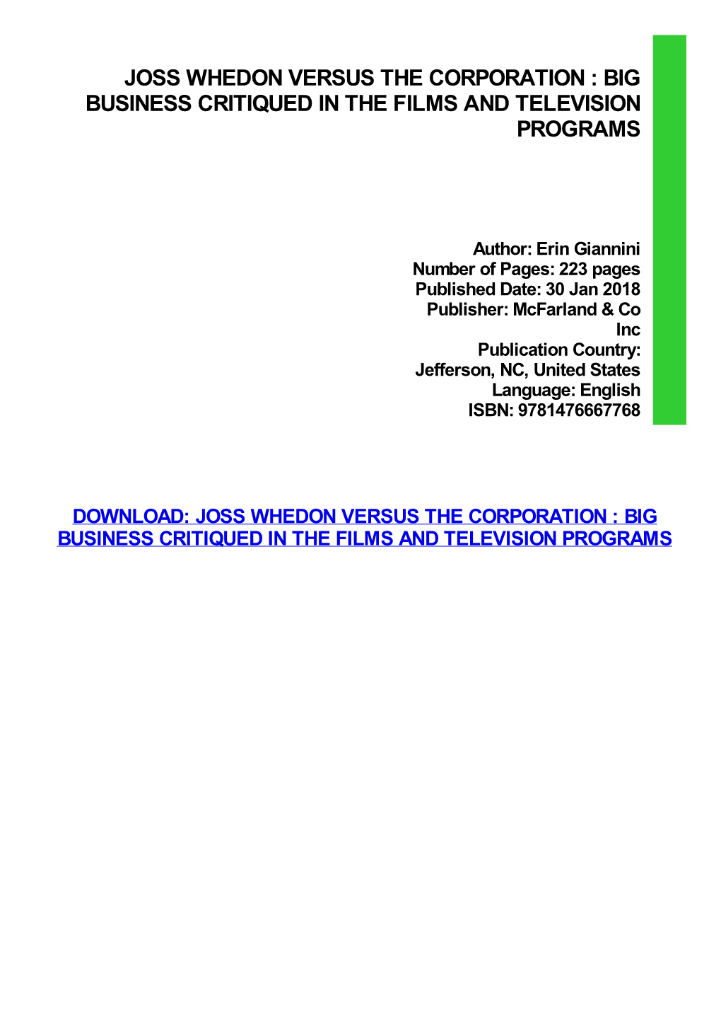 Joss Whedon Versus the Corporation : Big Business Critiqued in the Films and Television Programs