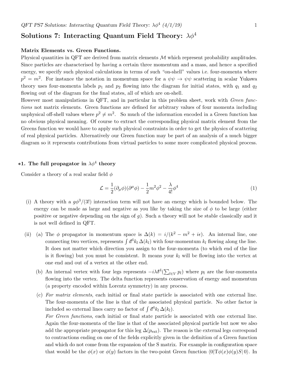 Solutions 7: Interacting Quantum Field Theory: Λφ4