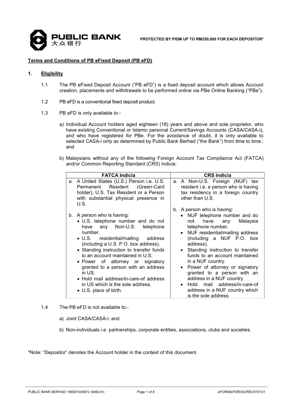 Terms and Conditions of PB Efixed Deposit (PB Efd)