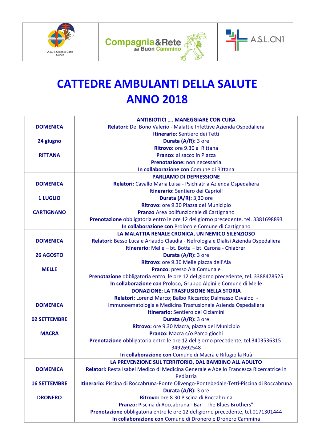 Cattedre Ambulanti Della Salute Anno 2018