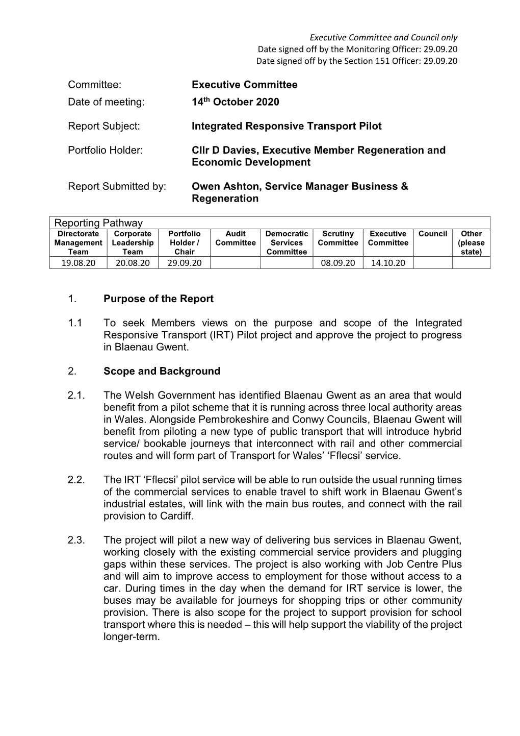 Integrated Responsive Transport Pilot Portf