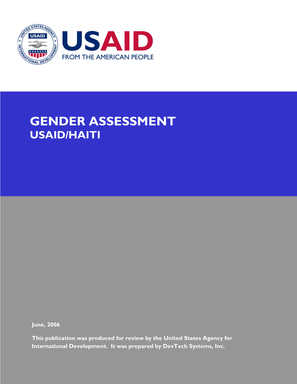 Gender Assessment Usaid/Haiti