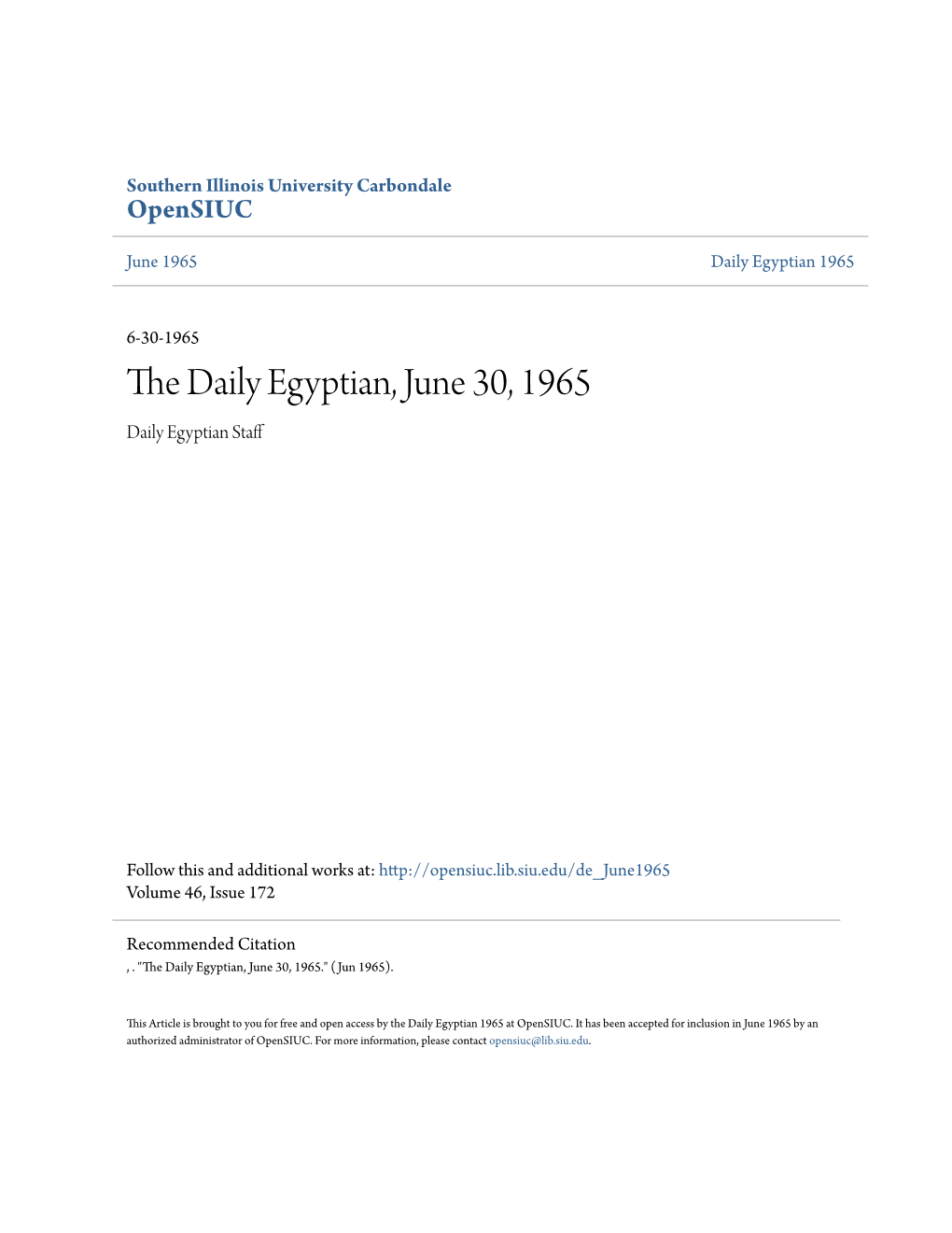 The Daily Egyptian, June 30, 1965