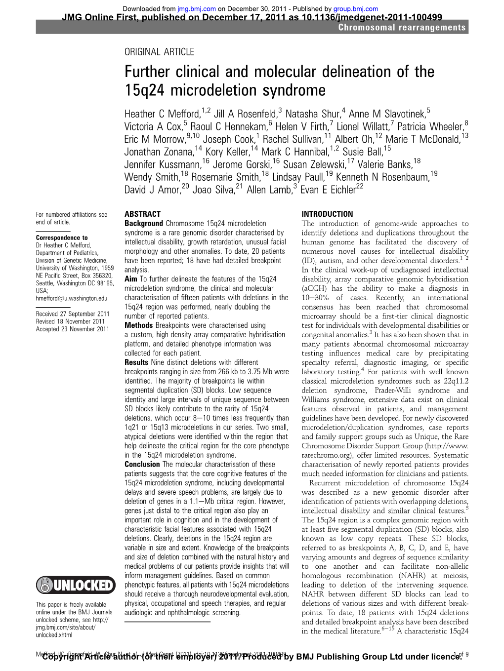 Further Clinical and Molecular Delineation of the 15Q24