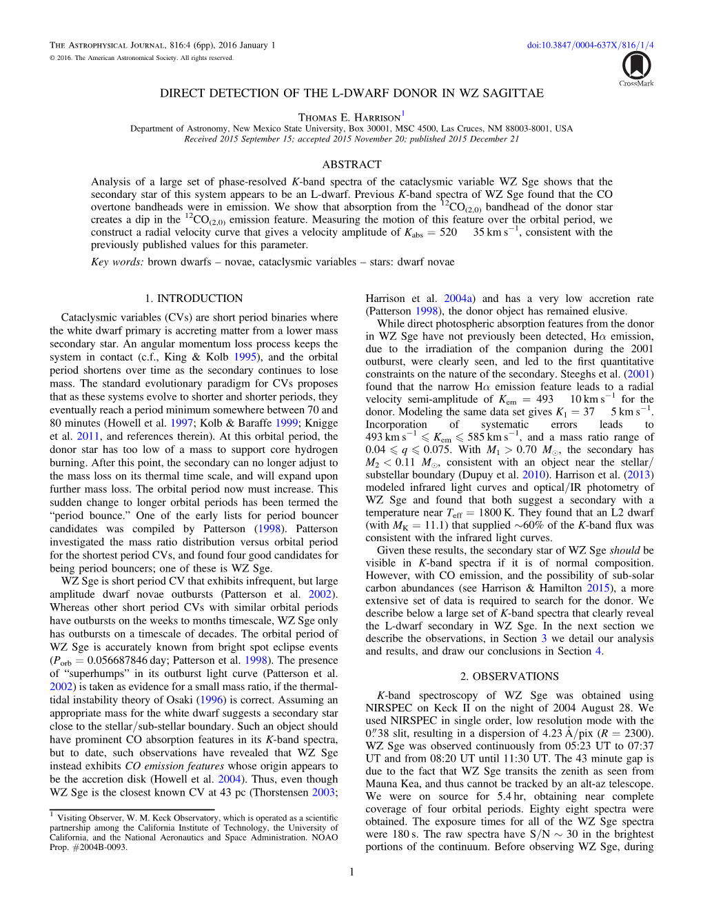 DIRECT DETECTION of the L-DWARF DONOR in WZ SAGITTAE Thomas E