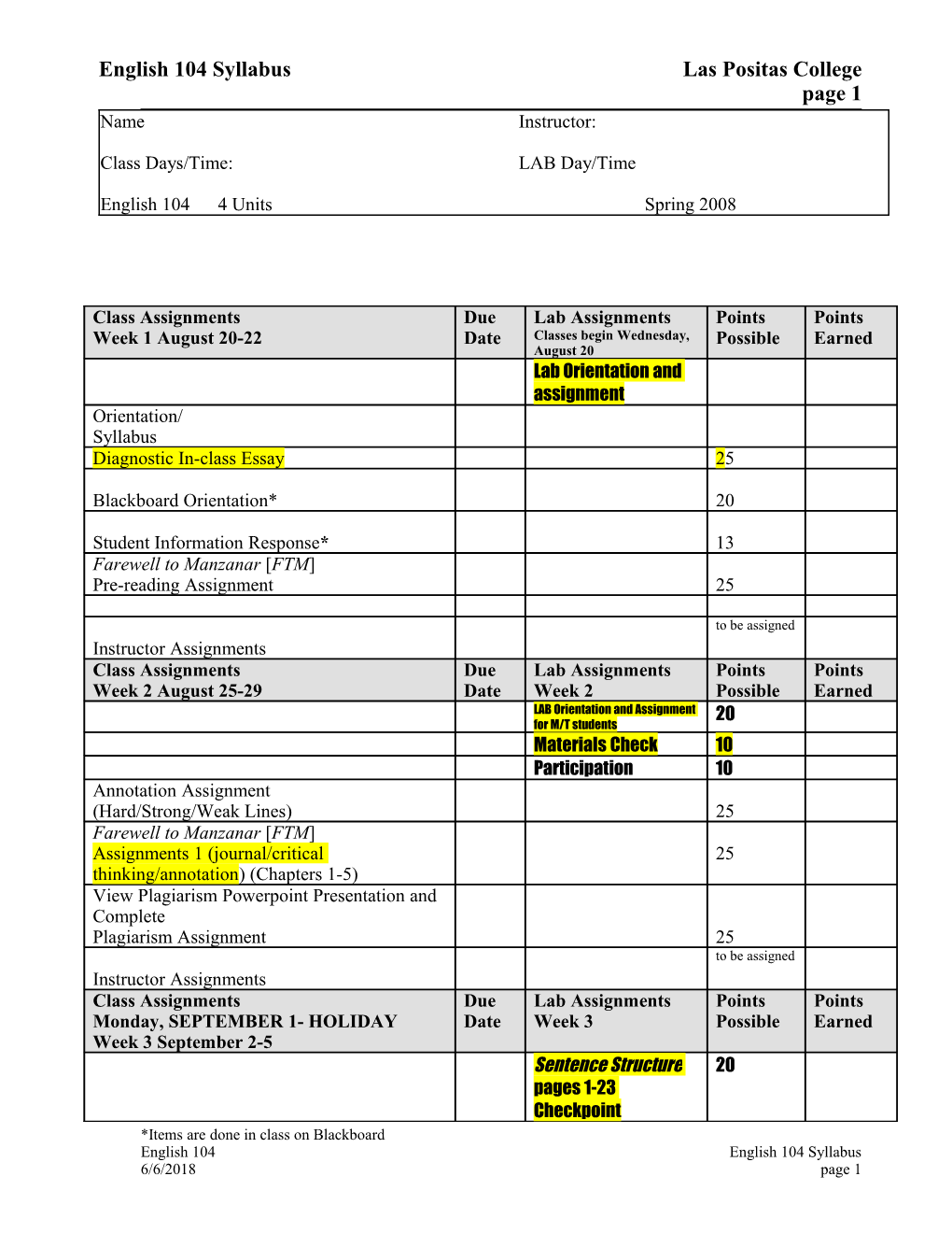 English 104 Syllabus Las Positas College