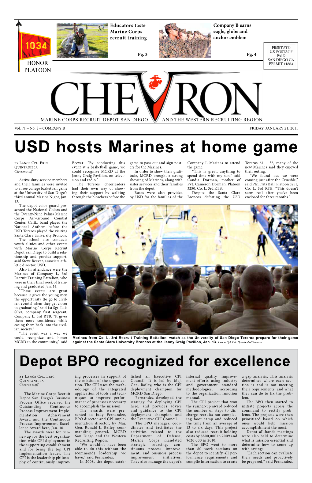 USD Hosts Marines at Home Game by Lance Cpl