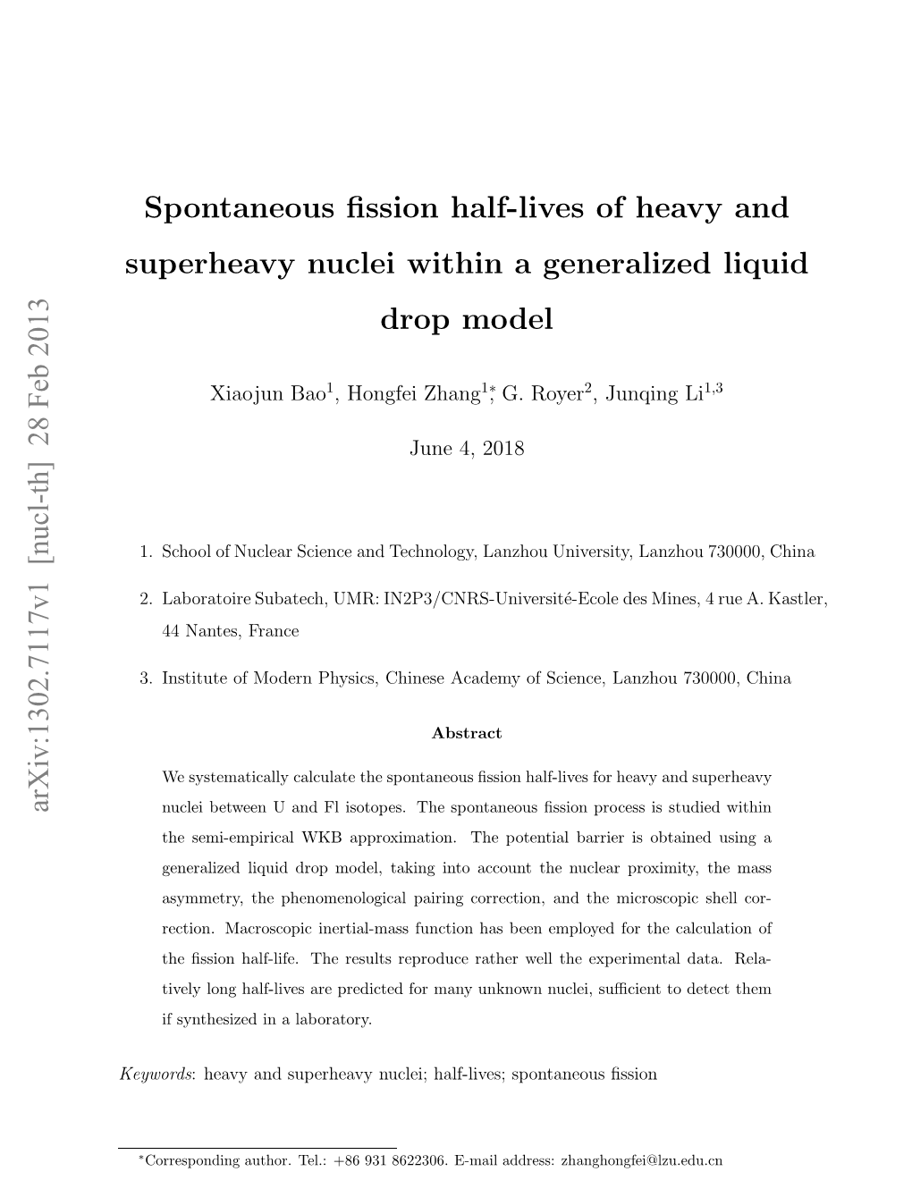 Spontaneous Fission Half-Lives of Heavy and Superheavy Nuclei Within a Generalized Liquid Drop Model