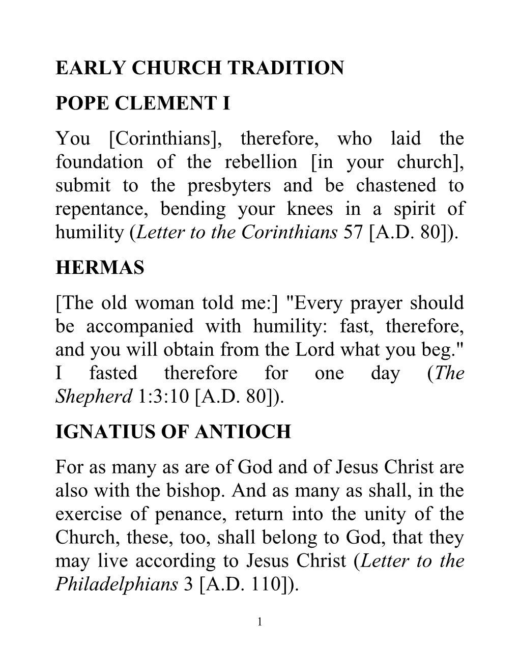 EARLY CHURCH TRADITION POPE CLEMENT I You [Corinthians