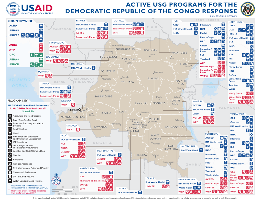 ACTIVE USG PROGRAMS for the DEMOCRATIC REPUBLIC of the CONGO RESPONSE Last Updated 07/27/20