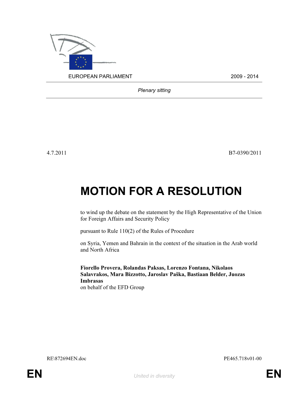 En En Motion for a Resolution