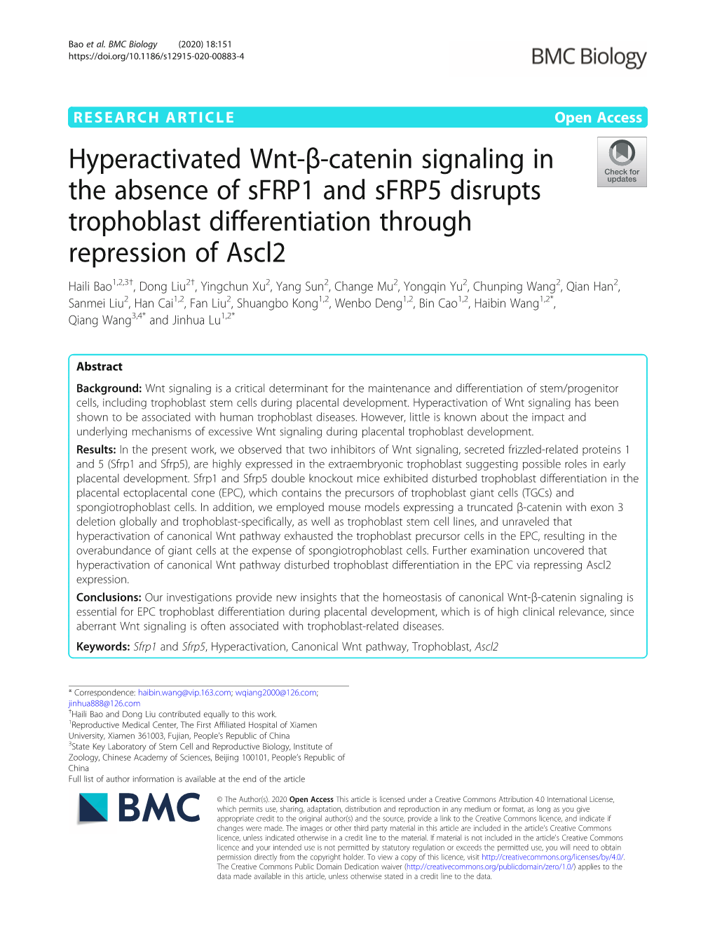Hyperactivated Wnt-Β-Catenin Signaling in the Absence of Sfrp1 and Sfrp5 Disrupts Trophoblast Differentiation Through Repressio