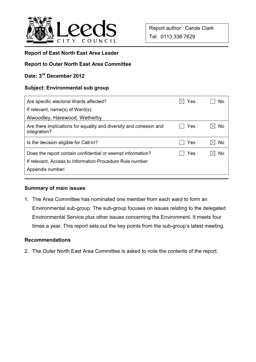 Environmental Sub Group